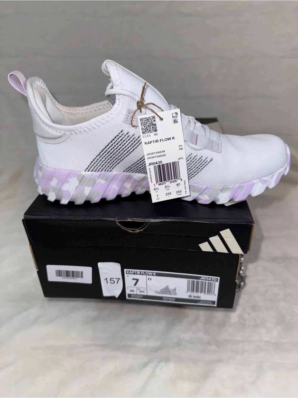Adidas Kaptir Flow K White Purple Sz Youth 7  JR0430 NWT